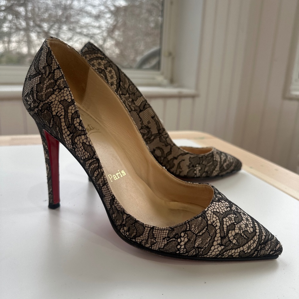 Christian Louboutin Satin Lace Pattern Pumps